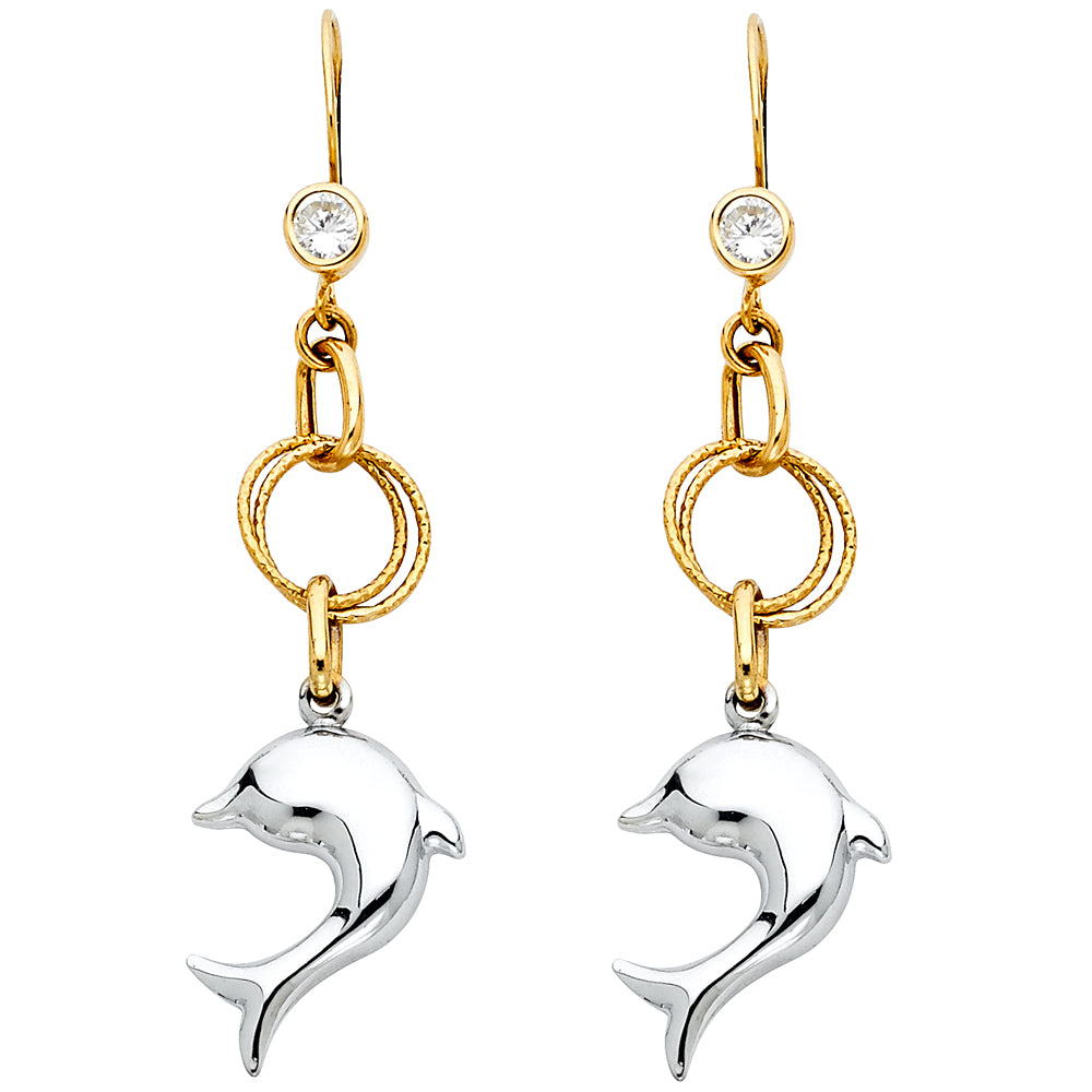10k Yellow Gold White Gold Rose Gold Dolphin Earrings Dangle Drop - Ruby  Lane